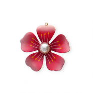 Roestvrij stalen (RVS) Stainless steel bedels bloem Gold-pink-pearl white-yellow