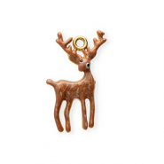 Roestvrij stalen (RVS) Stainless steel bedels met enamel rendier Gold-brown