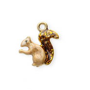 Roestvrij stalen (RVS) Stainless steel bedels met enamel eekhoorn Gold-brown