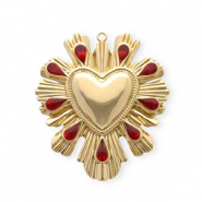 Roestvrij stalen (RVS) Stainless steel bedels met enamel hart Gold-red