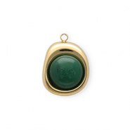 Roestvrij stalen (RVS) Stainless steel bedels met Jade organisch ovaal Gold-green