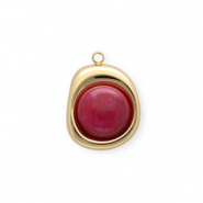 Roestvrij stalen (RVS) Stainless steel bedels met Jade organisch ovaal Gold-magenta purple