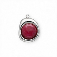 Roestvrij stalen (RVS) Stainless steel bedels met Jade organisch ovaal Silver-magenta purple