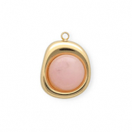Roestvrij stalen (RVS) Stainless steel bedels met Jade organisch ovaal Gold-light pink