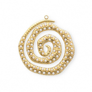 Roestvrij stalen (RVS) Stainless steel bedel spiraal met imitatieparels Gold-white