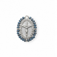 Roestvrij stalen (RVS) Stainless steel bedels ovaal met kruisbeeld Silver-blue