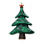 Roestvrij stalen (RVS) Stainless steel bedels met enamel kerstboom Gold-dark green-brown-red-white