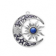 Roestvrij stalen (RVS) Stainless steel bedels met enamel maan en zon Silver-dark blue-white