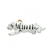 Roestvrij stalen (RVS) Stainless steel bedels met enamel tijger Gold-white-black