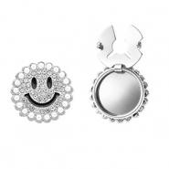 Button covers smiley met strass en imitatieparels Silver-black-crystal-white