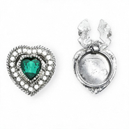 Button covers hart met imitatieparels Silver-emerald green-white