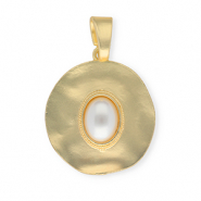 Statement hangers rond met ovale imitatieparel Gold-white