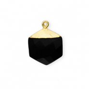 Natuursteen bedels chalcedoon hexagon Black-gold