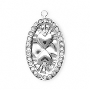 Roestvrij stalen (RVS) Stainless steel bedels met strass ovaal met hartjes Silver-crystal