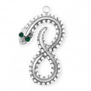 Roestvrij stalen (RVS) Stainless steel bedels met strass infinity / slang Silver-crystal-green