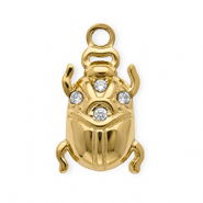Roestvrij stalen (RVS) Stainless steel bedels met strass kever Gold-crystal