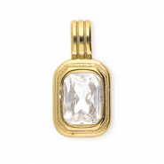 Roestvrij stalen (RVS) Stainless steel bedels met strass rechthoek Gold-crystal