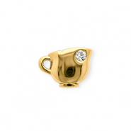 Roestvrij stalen (RVS) Stainless steel bedels met strass kopje Gold-crystal