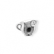 Roestvrij stalen (RVS) Stainless steel bedels met strass kopje Silver-crystal