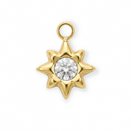 Roestvrij stalen (RVS) Stainless steel bedels met strass ster Gold-crystal