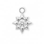 Roestvrij stalen (RVS) Stainless steel bedels met strass ster Silver-crystal