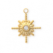 Roestvrij stalen (RVS) Stainless steel bedels met strass ster Gold-crystal