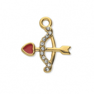 Roestvrij stalen (RVS) Stainless steel bedels met strass pijl en boog Gold-crystal-red