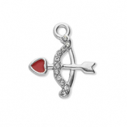 Roestvrij stalen (RVS) Stainless steel bedels met strass pijl en boog Silver-crystal-red