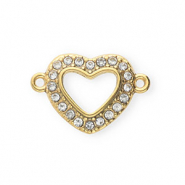 Roestvrij stalen (RVS) Stainless steel onderdelen tussenstuk met strass hart Gold-crystal