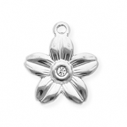 Roestvrij stalen (RVS) Stainless steel bedels met strass bloem Silver-crystal