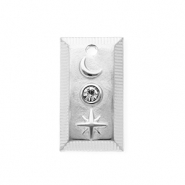 Roestvrij stalen (RVS) Stainless steel bedels met strass rechthoek met maan en ster Silver-crystal