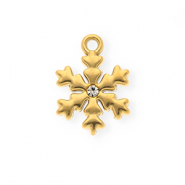 Roestvrij stalen (RVS) Stainless steel bedels met strass sneeuwvlok Gold-crystal
