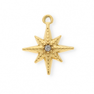 Roestvrij stalen (RVS) Stainless steel bedels met strass ster Gold-crystal