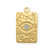 Roestvrij stalen (RVS) Stainless steel bedels met strass rechthoek met oog Gold-crystal