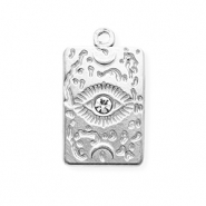 Roestvrij stalen (RVS) Stainless steel bedels met strass rechthoek met oog Silver-crystal