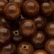 14 mm acryl kralen rond Brown-camel brown-white marble