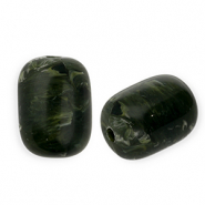 Acryl kralen tube Moss green-white marble