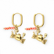 Roestvrij stalen (RVS) Stainless steel oorbellen krab Gold-red-white