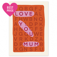 BY31® Sieraden kaartjes "Love you mum" Off white-coral red-pink