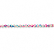 Kralen keramiek 8mm White-fuchsia-blue