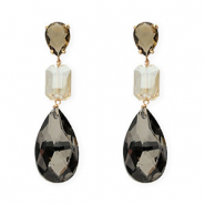 Oorbellen / oorstekers van Crystal Glas druppel-rechthoek Brown-sand beige-anthracite-gold