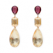 Oorbellen / oorstekers van Crystal Glas druppel-rechthoek Dark plum-amber orange-gold