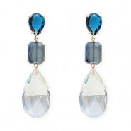 Oorbellen / oorstekers van Crystal Glas druppel-rechthoek Blue-blue grey-light blue-gold
