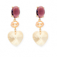 Oorbellen / oorstekers van Crystal Glas ovaal-disc-hart Dark plum-amber orange-gold