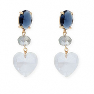 Oorbellen / oorstekers van Crystal Glas ovaal-disc-hart Dark blue-light grey-light blue-gold