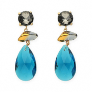 Oorbellen / oorstekers van Crystal Glas rond-organisch-druppel Grey-gold-blue