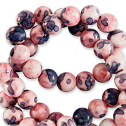6 mm natuursteen kralen rond Light pink-blue
