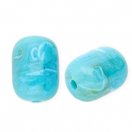 Acryl kralen tube Turquoise blue-brown-white marble