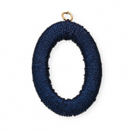 Acryl hanger met macram&eacute; draad ovaal Dark blue metallic-gold