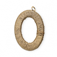 Acryl hanger met macram&eacute; draad ovaal Champagne beige metallic-gold